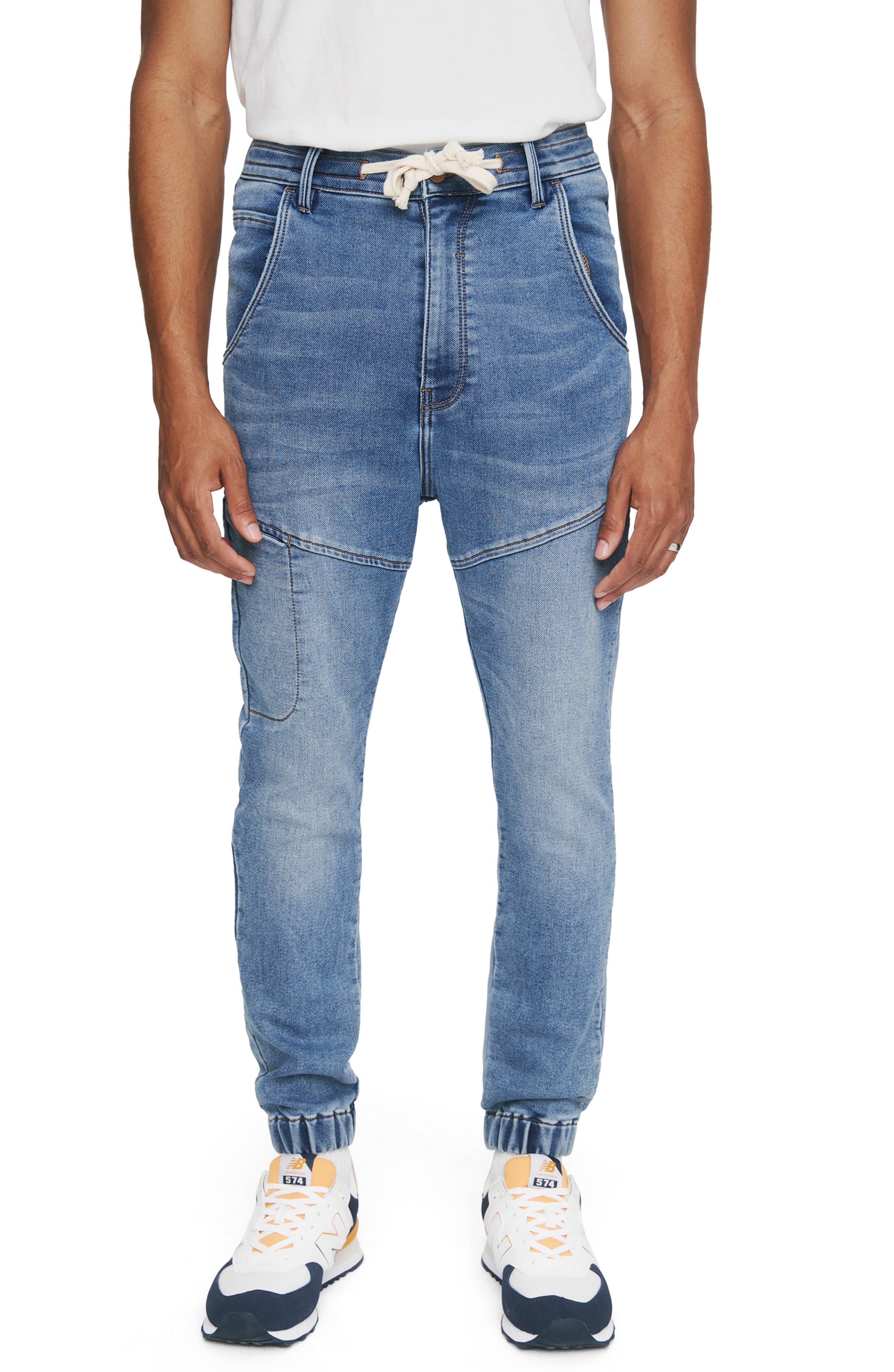 denim track pants mens