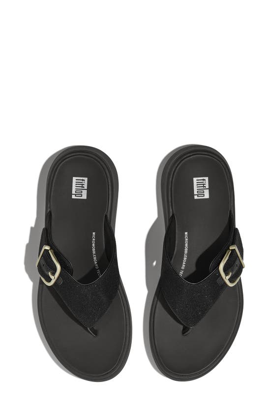 Fitflop F-mode Buckle Shimmerlux Platform Wedge Flip Flop In Black