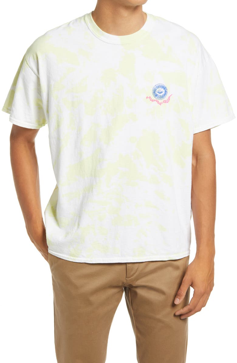 TOPMAN Oversize Tie Dye California Experience Cotton Graphic Tee, Main, color, LIGHT GREEN