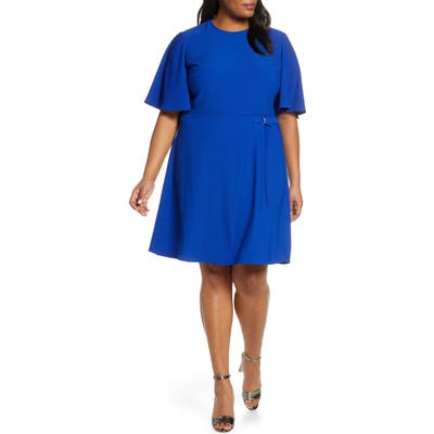 Plus Size Vince Camuto Flutter Sleeve Rumple Satin Dress, Blue
