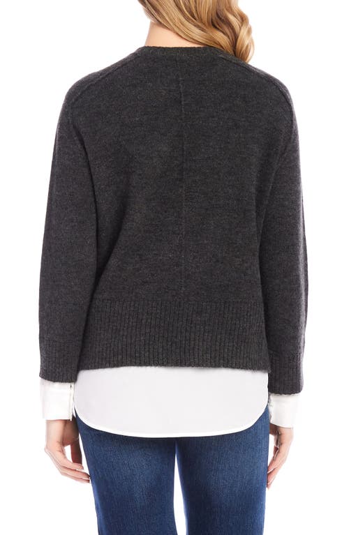 Shop Karen Kane Mixed Media Layered Crewneck Sweater In Charcoal