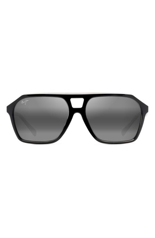Maui Jim Wedges 57mm Polarized Aviator Sunglasses in Black Gloss/Crystal Interior
