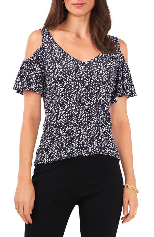 Chaus Print Cold Shoulder Top in Navy/White at Nordstrom, Size Medium