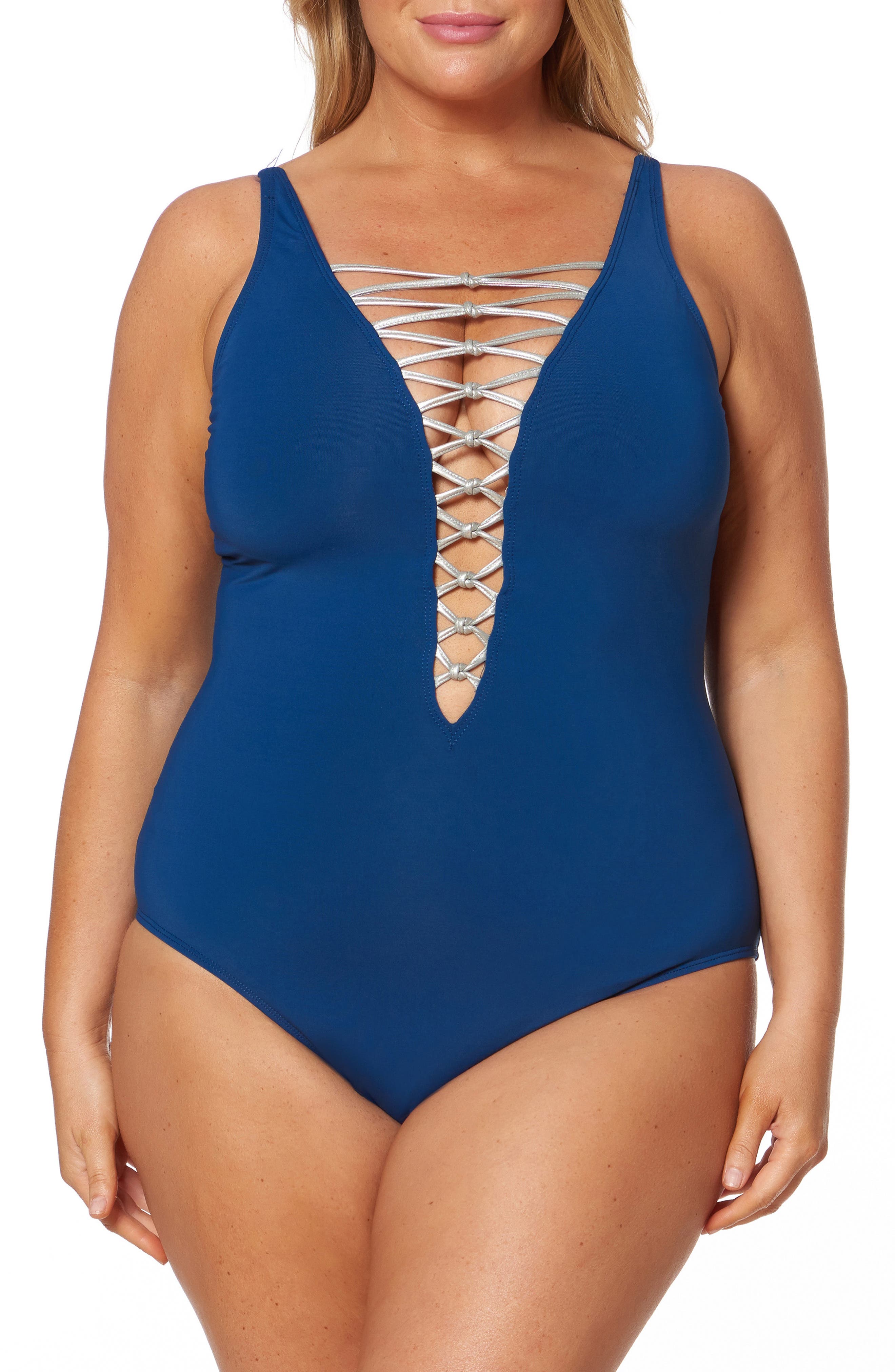 Plus Size Bleu By Rod Beattie Lattice One-Piece Swimsuit, Blue