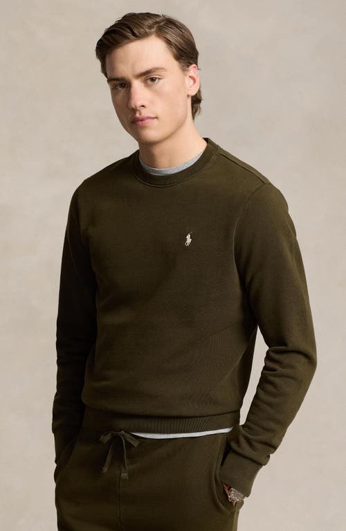 Shop Polo Ralph Lauren Embroidered Logo Cotton French Terry Sweatshirt In Dark Loden