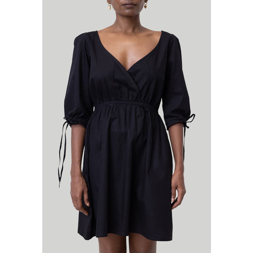 Reistor Women's Gathered Elbow Sleeve Short Black Dress In Black