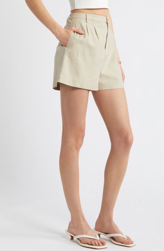 Shop Open Edit High Waist Linen Blend Shorts In Tan Oxford