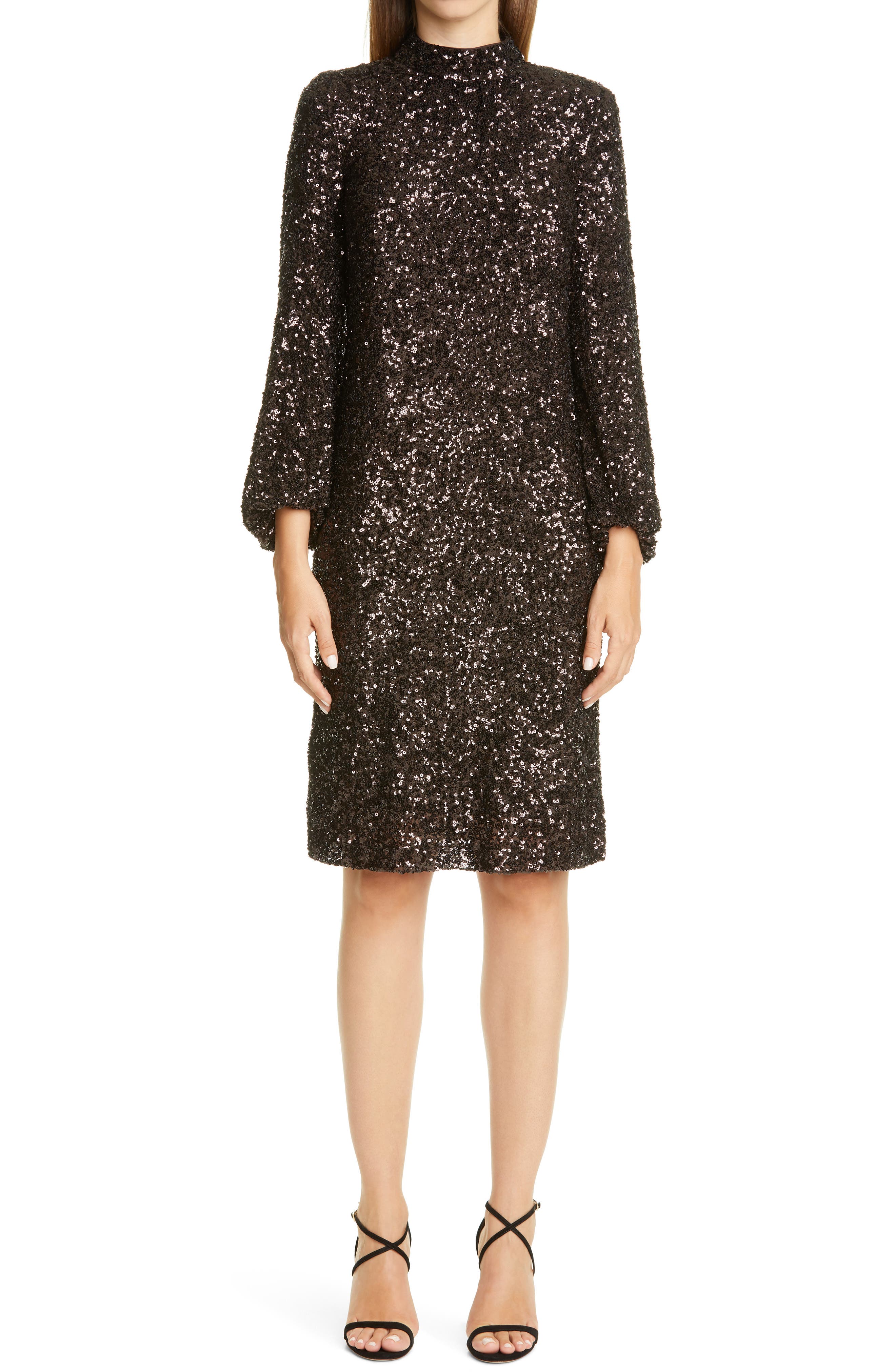 sequin long sleeve shift dress