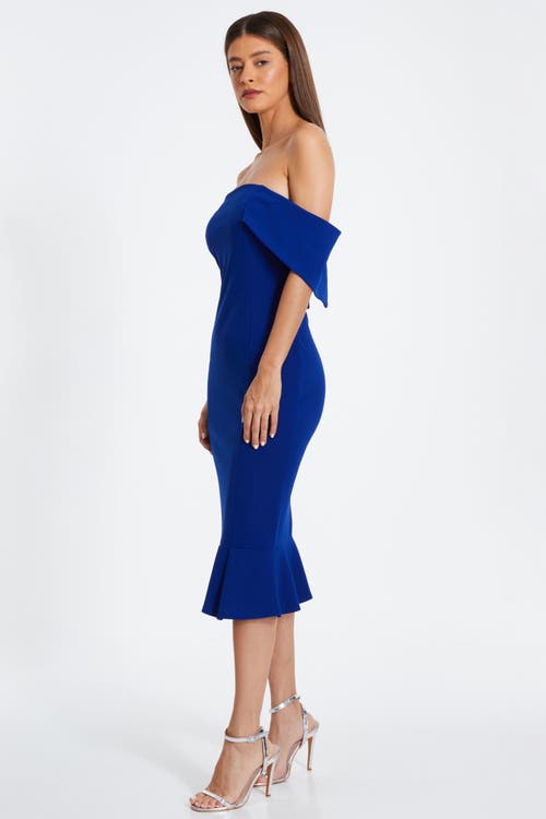 Quiz Bardot Midi Dress With Frilled Hem In Royal Blue