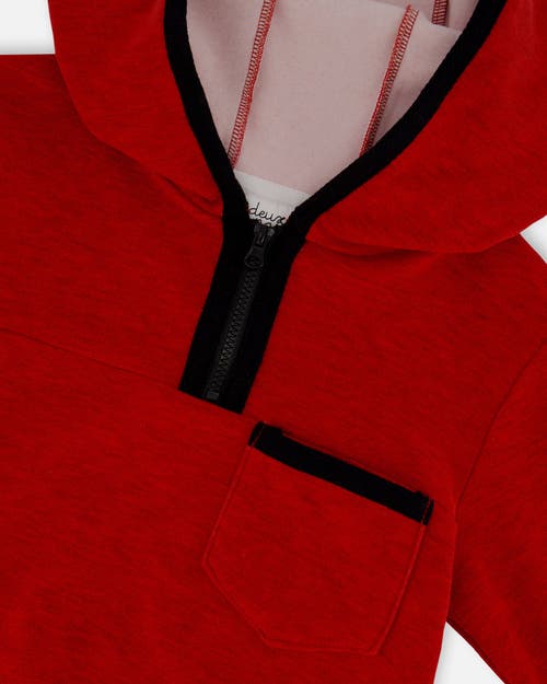 Shop Deux Par Deux Boy's Hooded T-shirt With Zip Red Mix In Jester Red