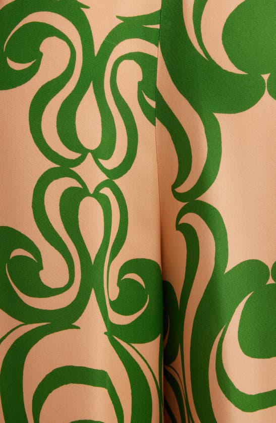 Shop Dries Van Noten Swirl Print Wide Leg Extralong Pleated Pants In Green