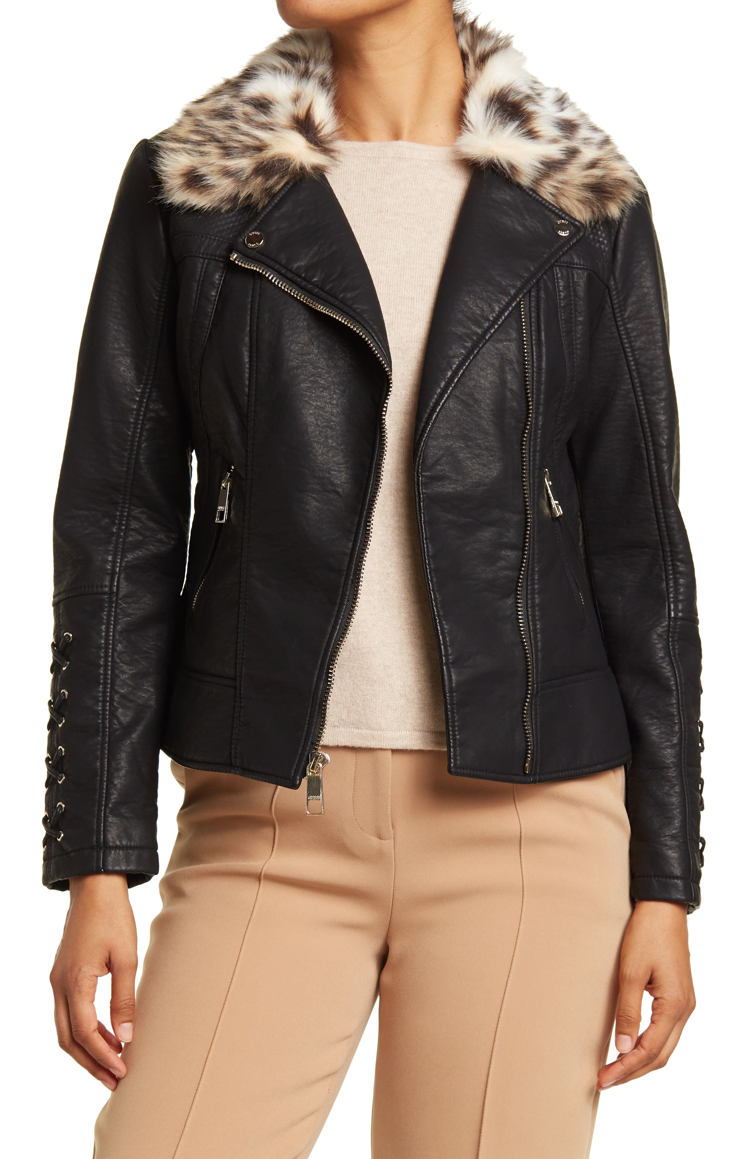 fur leather moto jacket