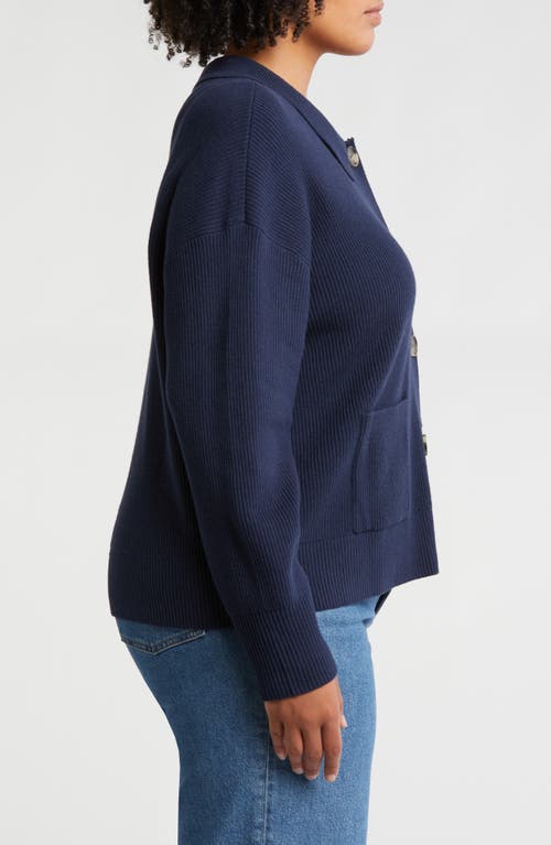 Shop Caslonr Caslon(r) Collar Organic Cotton Blend Cardigan In Navy Blazer