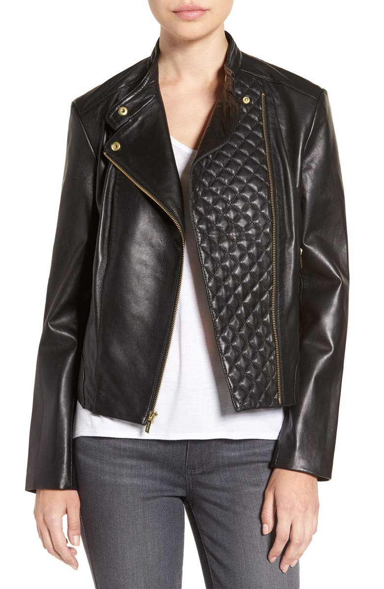 Cole Haan Leather Moto Jacket with Quilted Details | Nordstrom
