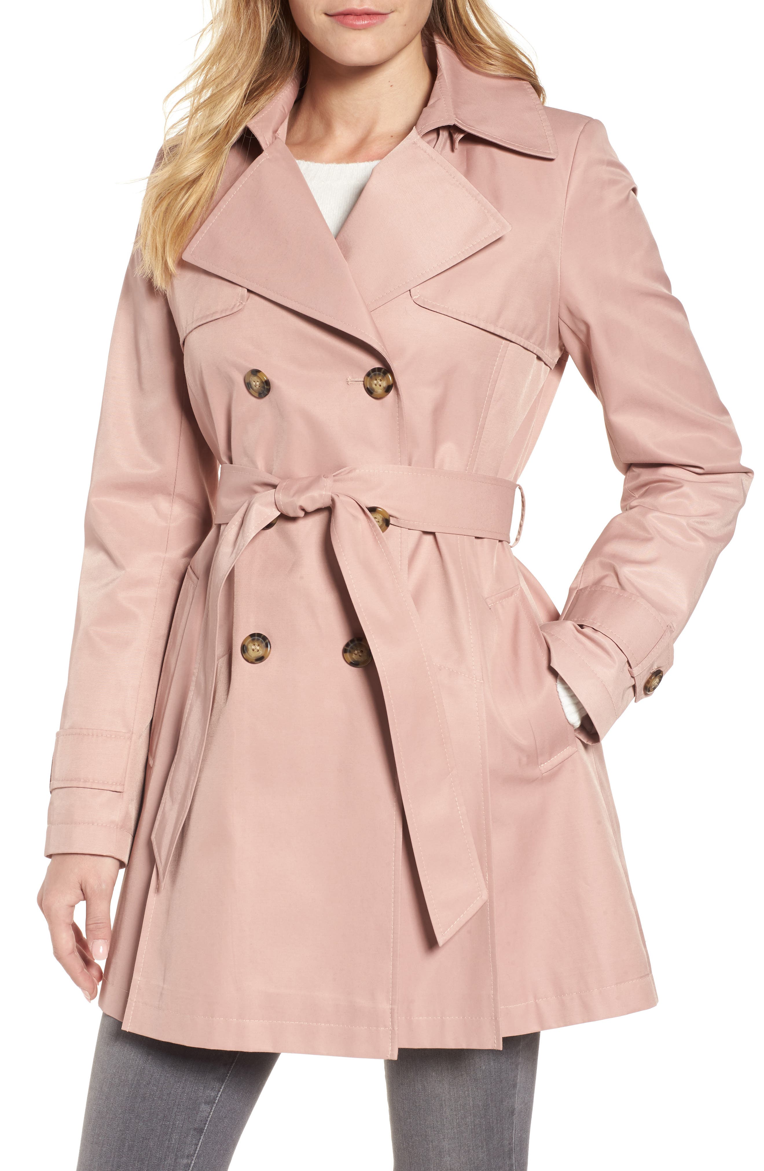 pink trench coat with hood
