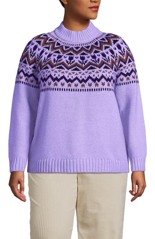 Shop Lands' End Plus Size Cozy Lofty Fair Isle Yoke Mock Neck Sweater In Lavender Cloud Tulips