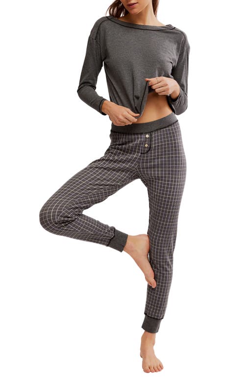 Shop Free People Chill Evening Knit Pajamas In Charcoal Combo