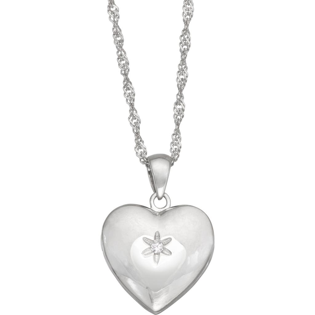 Fzn Sterling Silver Cz Heart Locket Necklace In White