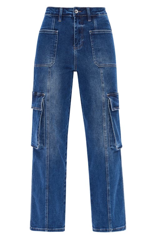 Shop Bayeas High Waist Wide Leg Cargo Jeans In Indigo Rock