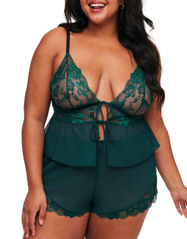 Shop Adore Me Tammy Camisole & Shorts Set Lingerie In Dark Green