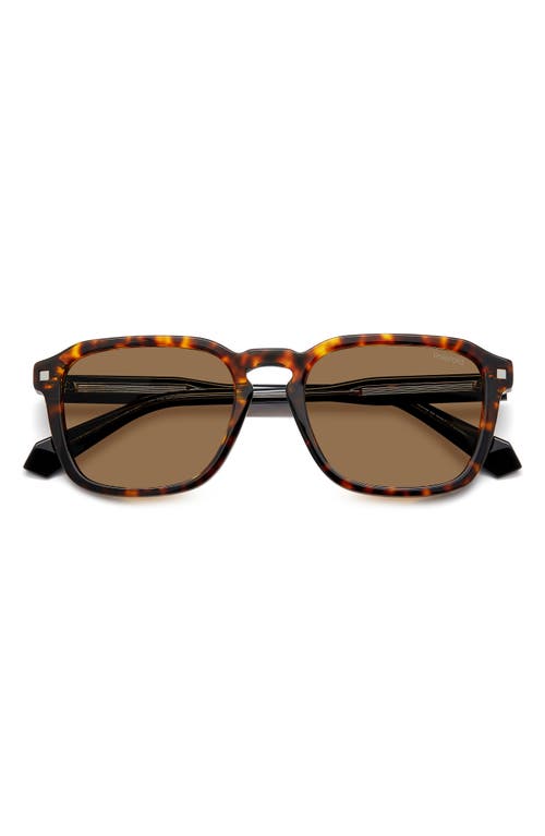 Shop Polaroid 53mm Polarized Rectangular Sunglasses In Havana/bronze Polarized