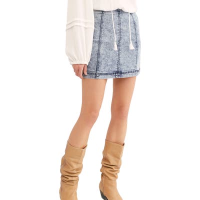 Free People Modern Femme Acid Wash Denim Miniskirt, Blue