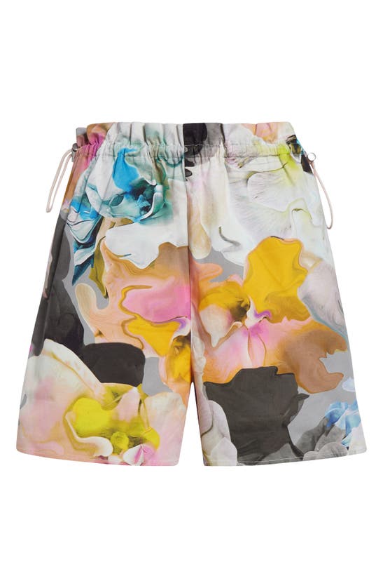 Shop Stine Goya Barbra Floral Print Drawcord Organic Cotton Shorts In Liquified Orchid