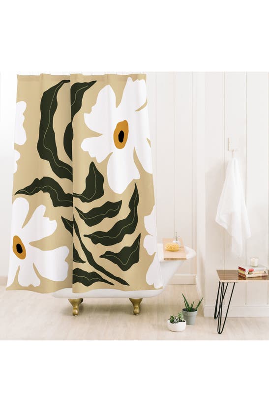 Deny Designs White Daisy Shower Curtain In Black-white