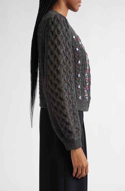 Shop Cinq À Sept Joelle Embellished Cable Stitch Cardigan In Charcoal-fuchsia/blue