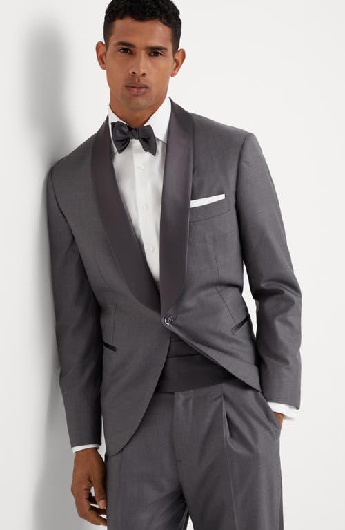 Shop Brunello Cucinelli Lightweight Virgin Wool And Silk Twill Tuxedo With Shawl Lapel Jacket And Pleated In Grey