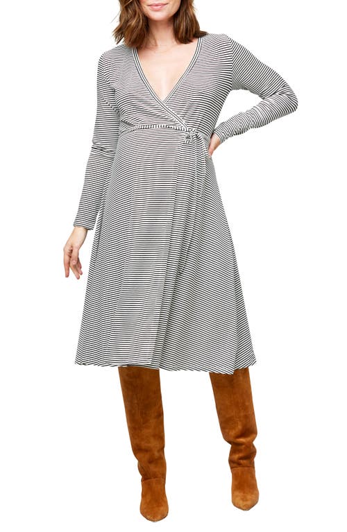 Tessa Long Sleeve Jersey Maternity/Nursing Wrap Dress in Black And White Stripe
