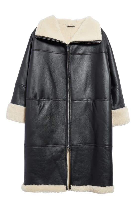 Totême Signature Paneled Shearling Coat In Black White | ModeSens