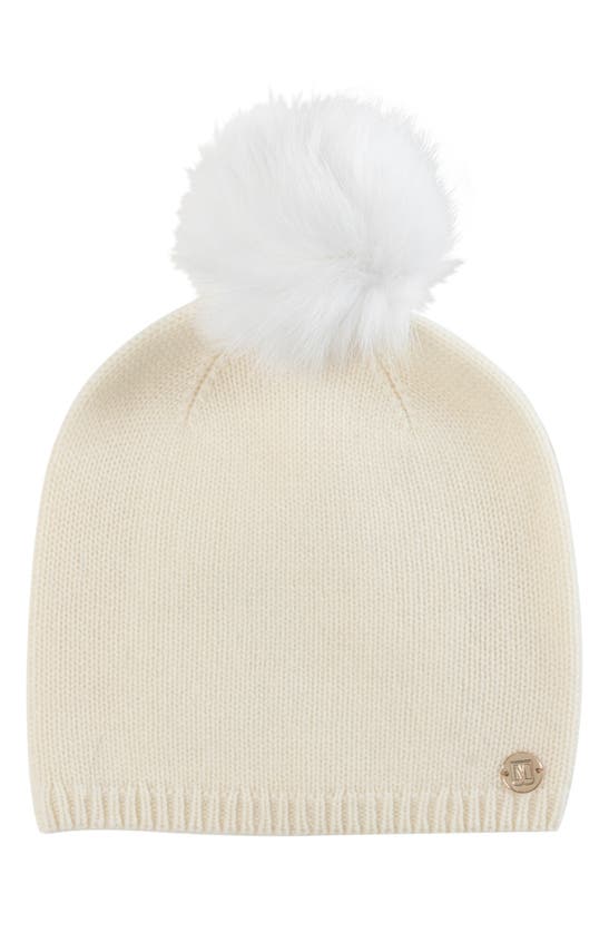 BRUNO MAGLI WOOL & CASHMERE BLEND KNIT BEANIE WITH GENUINE SHEARLING POMPOM