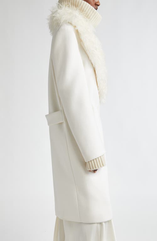 Shop Michael Kors Collection Double Breasted Wool Melton Coat With Faux Fur Trim In Ivory