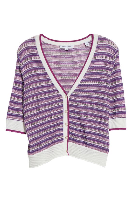 Shop Veronica Beard Varia Mixed Stripe Cardigan In Purple Multi