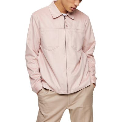 Topman Tommy Classic Fit Faux Suede Zip Shirt Jacket, Pink
