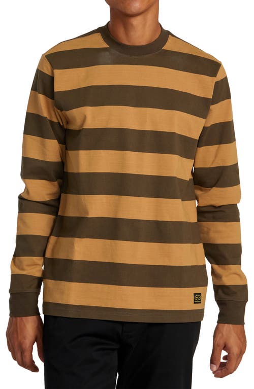 RVCA Stripe Long Sleeve Cotton T-Shirt in Camel 