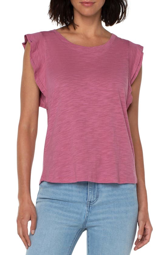 Liverpool Los Angeles Double Layer Flutter Sleeve Top In Wild Rose