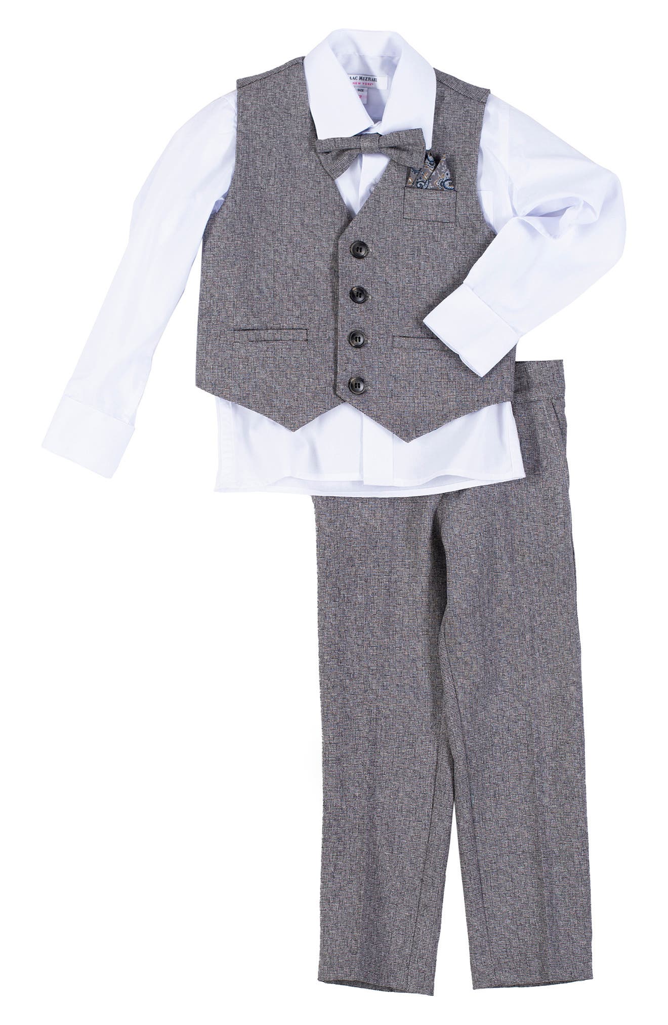 New Silver Gray Infant Boy & Toddler  Formal Bowtie Hat Vest shorts Suit  0M 4T 