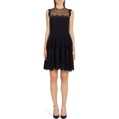 Dolce & gabbana Swiss Dot & Lace Trim Cady Dress, US / 44 IT - Black