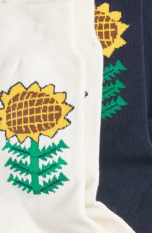 Shop Stems 2-pack Sunflower Crew Socks In Ivory/black