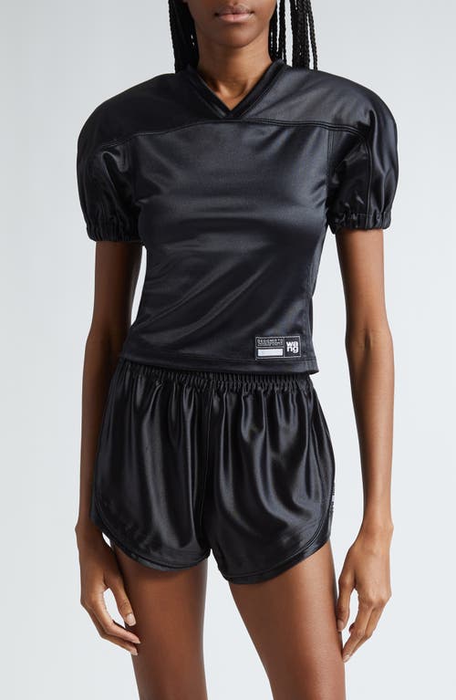 Alexander Wang Fitted Short Sleeve Satin Jersey Crop Sports Black at Nordstrom,