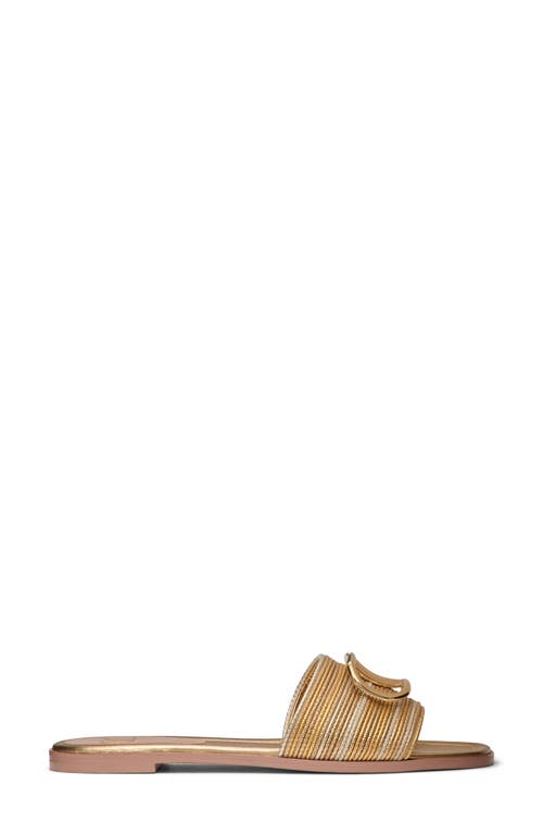 Valentino Garavani Vlogo Signature Metallic Leather Slide Sandal With Cornely Embroidery Woman Gold  In Star Gold Multicolor