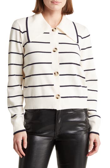 Shop By Design Hadley Stripe Sailor Sweater In Gardenia/navy Blazer