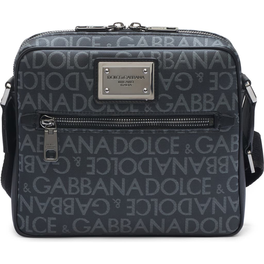 Dolce & Gabbana Dolce&gabbana Logo Plaque Logo Jacquard Crossbody Bag In Black/grey