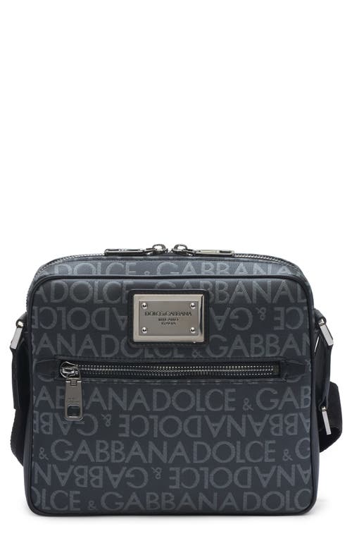 Shop Dolce & Gabbana Dolce&gabbana Logo Plaque Logo Jacquard Crossbody Bag In Black/grey