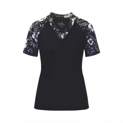 Uv Skinz Short Sleeve V-neck Sun & Swim Shirt In Black Paradise