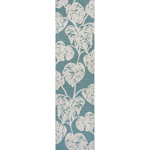 Jonathan Y Tobago High-low Two-tone Monstera Leaf Indoor/outdoor Area Rug In Blue/ivory