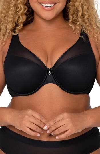 Curvy Couture Women's Plus Sheer Mesh Full Coverage Unlined Underwire Bra  Black Hue 44DDD