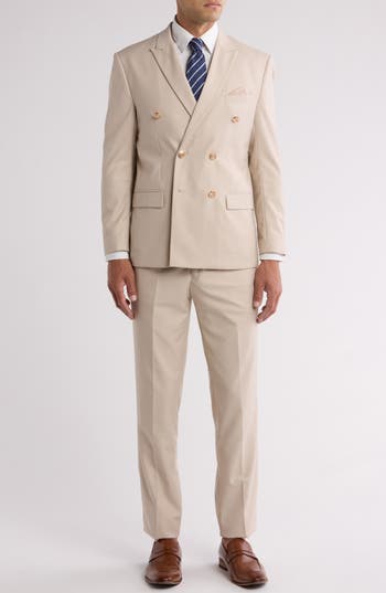 Gino Vitale Slim Fit Solid Double Breasted Suit In Light Beige